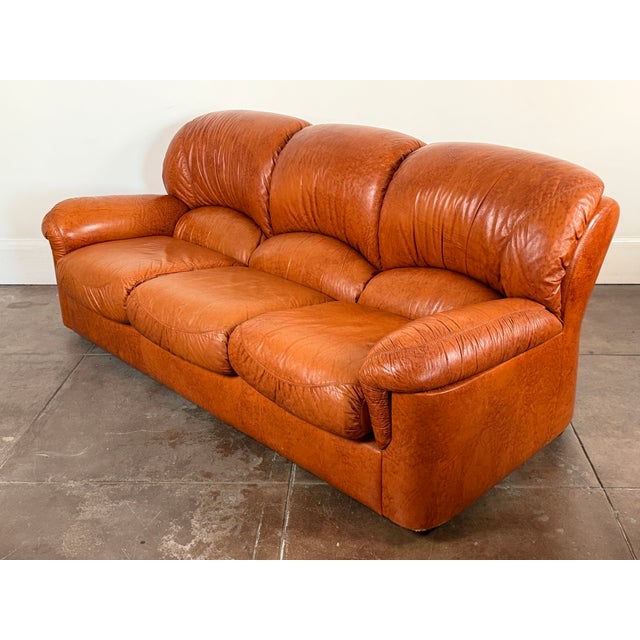 Vintage 1970's Italian Leather Sofa For Sale - Image 4 of 13
