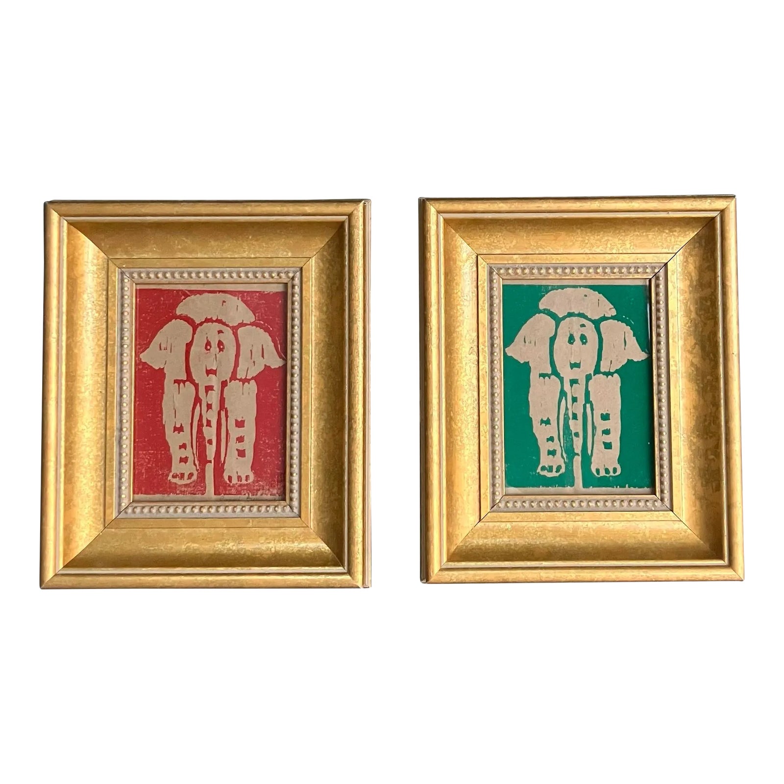 1970’s Two Original Wood Block Elephant Prints- Set of Two | Chairish
