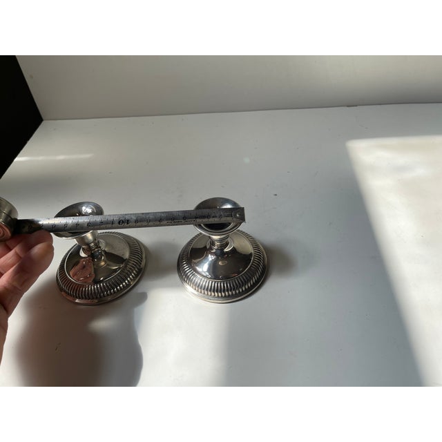 Metal Art Deco Danish Low Silver Candleholders, 1950s, Set of 2 For Sale - Image 7 of 9