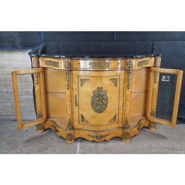 Vintage French Empire Style Birdseye Maple Ormolu Sideboard Display Cabinet 69" For Sale - Image 6 of 14
