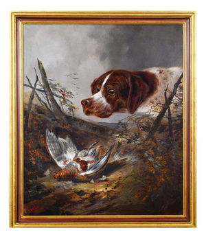 German Artist, Hunting Scene, Late 1800s, Oil on Canvas