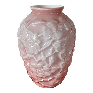 Vintage Pink Ombre Fenton Vase - Beautiful Cherry Blossom/Dogwood Floral Pattern in Relief For Sale