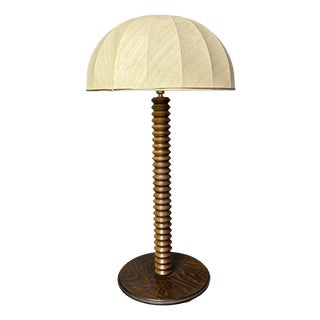 Large Mid-Century Brutalist Wood Turned Mushroom Table Lamp, France, 1950s For Sale