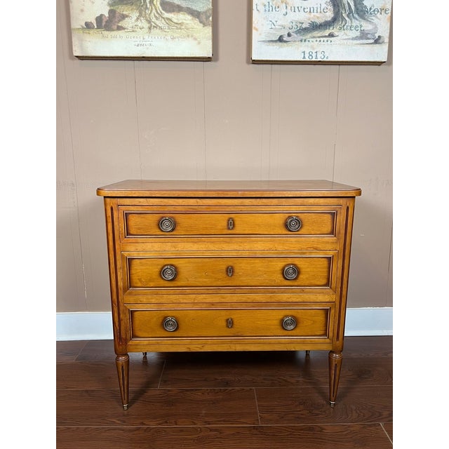 Antique French Commode Chest of Drawers Louis XVI Walnut Brass c1940. Direct from France, a charming antique Louis XVI...
