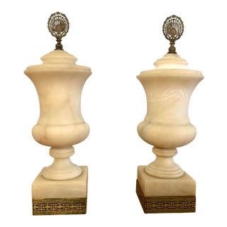 Vintage 1940s Mediterranean Alabaster Urn Lamps - a Pair For Sale