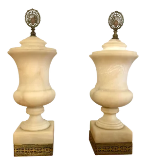 Vintage 1940s Mediterranean Alabaster Urn Lamps - a Pair
