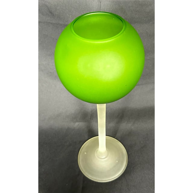 Glass Murano Carlo Moretti 1960s Satinato Handblown Green Stemmed Vase-10.5" H-Italy For Sale - Image 7 of 8