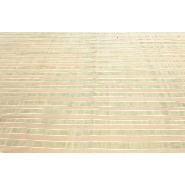 Mid-Century Modern Doris Leslie Blau Vintage Indian Dhurrie Olive Green and Warm Beige Rug For Sale - Image 3 of 8