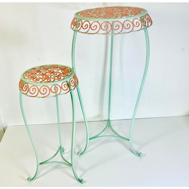 Metal 1950s Vintage Art Nouveau French Tole Metal Plant Stands - A Pair, Newly Painted For Sale - Image 7 of 10