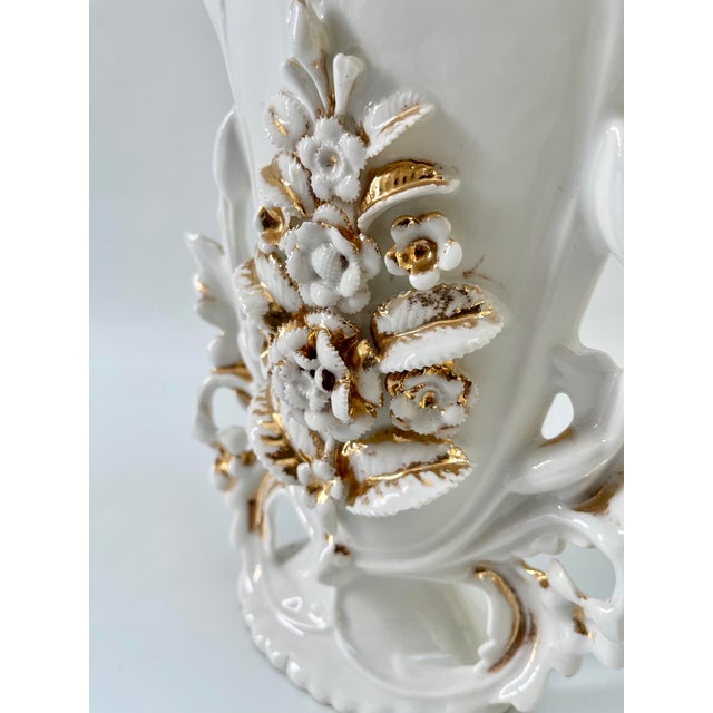 Antique French Ornate Old Paris Porcelain Mantel Urn Flower Trophy Vase For Sale - Image 11 of 11
