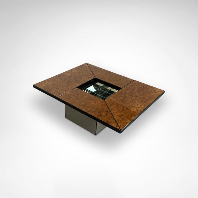 Brown Burl Wood Coffee Table with Bar by Paul Michel for Roche Bobois, 1980s For Sale - Image 8 of 12