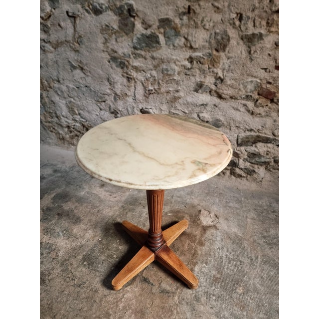 Vintage French Marble Bistro Table in Walnut, 1930s For Sale - Image 15 of 18