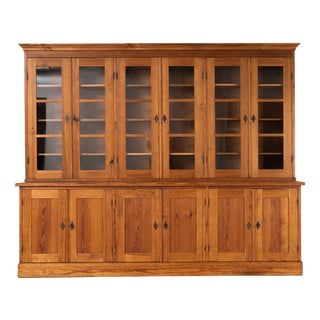 Vintage Polish Monumental Pine Bookcase, 1930s For Sale