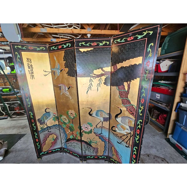 Chinese Vintage Chinese Coromandel Four-Panel Screen For Sale - Image 3 of 3