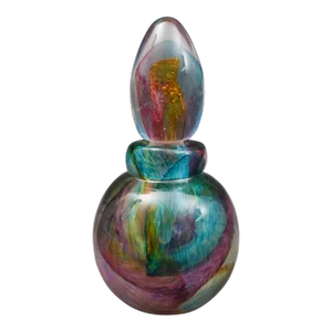 Vintage Andrew Shea Signed Hand Blown Art Glass Swirl Perfume Bottle With Dauber