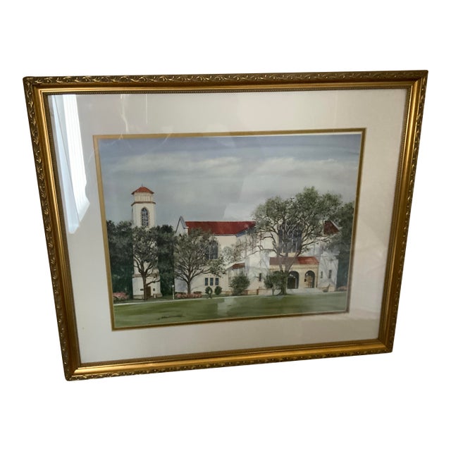 Gordon Wheeler Signed Framed Lithograph Print, Summerall Chapel at the Citadel Charleston, Sc For Sale