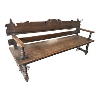 Antique Spanish Renaissance Revival Wood Hall Bench For Sale