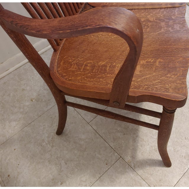 Victorian Early 20th Century Quartersawn Oak 2 Seater Bench For Sale - Image 3 of 7