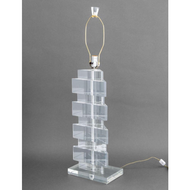 Plastic Karl Springer Style Triangular Clear Acrylic Lamp For Sale - Image 7 of 10