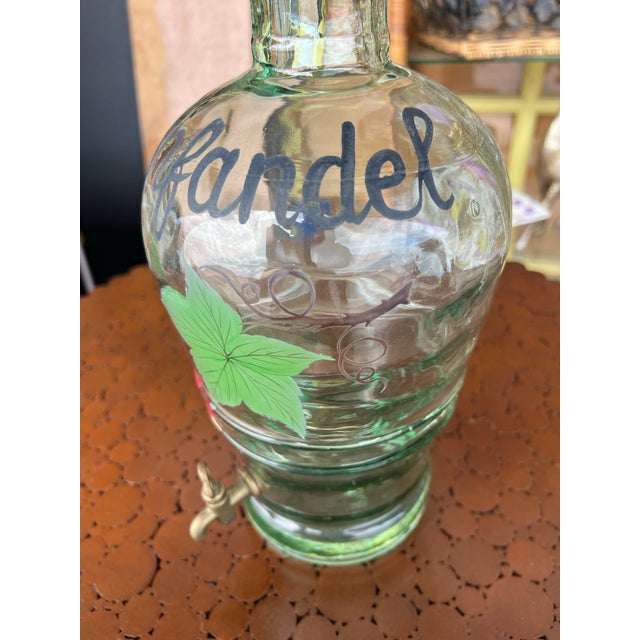 Hand Painted Blown Glass Zinfadel Wine Decanter/ Dispenser For Sale - Image 4 of 7