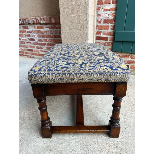 Antique English Oak Bench Upholstered Window Seat Jacobean Revival C1920 For Sale - Image 15 of 18