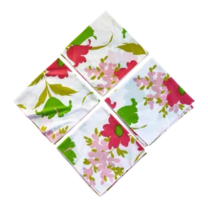 Bright Pink Square Floral Midcentury Dinner Napkins - Set of 4