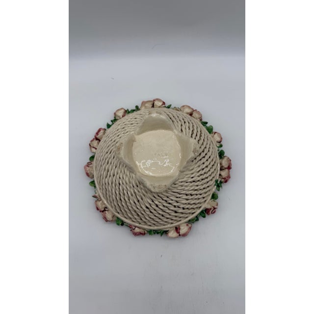Cream A Vintage Italian Capodimonte Woven Creamware Wedding Basket With Rose Decorations, Circa 1950's For Sale - Image 8 of 12