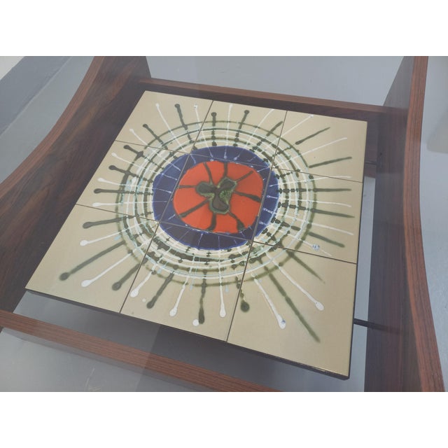 Vintage Round Coffee Table in Rosewood and Ceramic from Vallauris, 1970s For Sale - Image 3 of 18