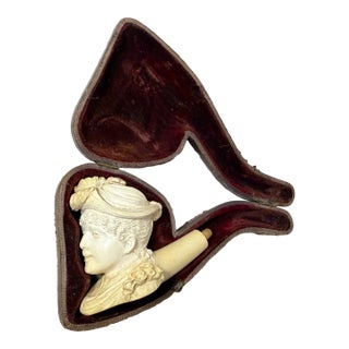 Share Antique 19th Century Carved Meerschaum Victorian Lady Figural Smoking Pipe For Sale