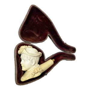 Share Antique 19th Century Carved Meerschaum Victorian Lady Figural Smoking Pipe