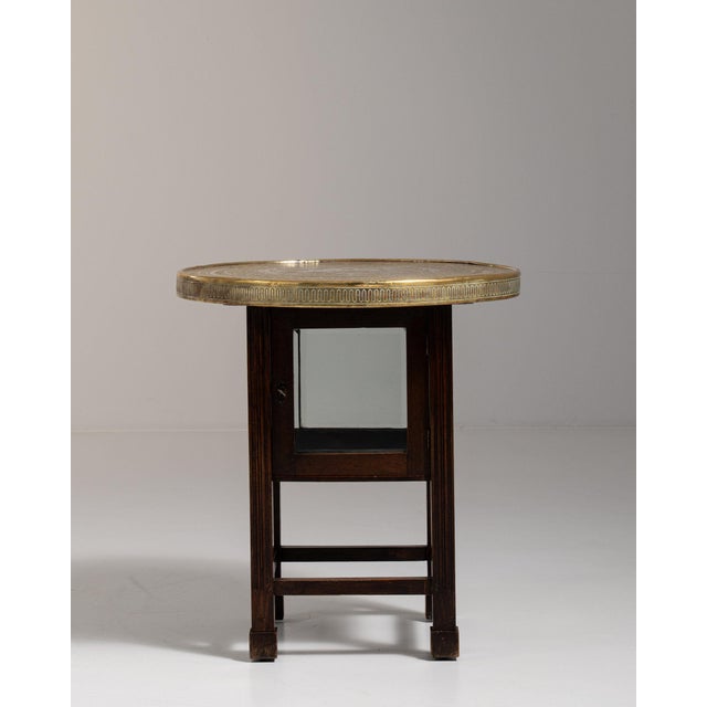 Wood 1930-1939 France Antique Brass Brass And Glass Side Table With Mirrored Insert For Sale - Image 7 of 11