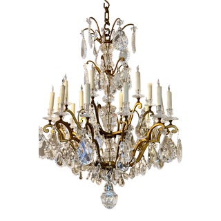 Vintage Baccarat Rock Crystal & Bronze Chandelier For Sale