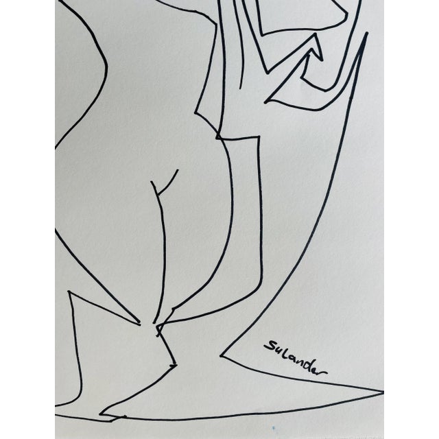 Figurative Post-Modern Figurative Drawing by Erik Sulander in Ink on Paper, Signed, Framed. For Sale - Image 3 of 4