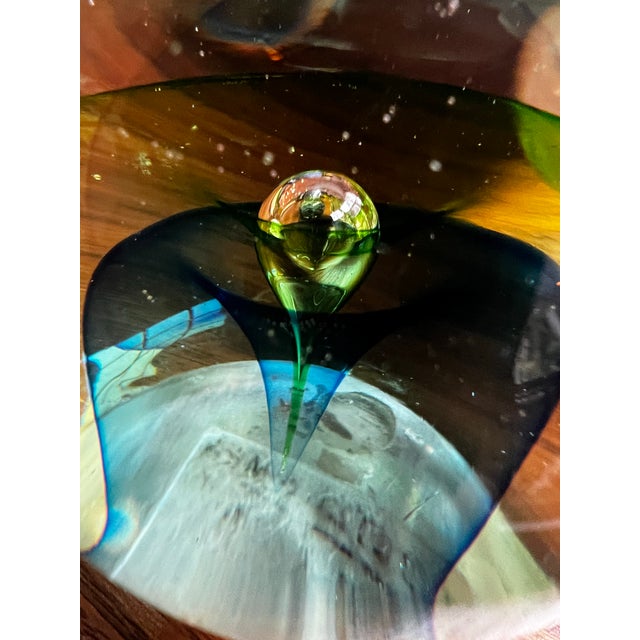 Glass 1970s Trio of Green and Blue Glass Paperweights For Sale - Image 7 of 12