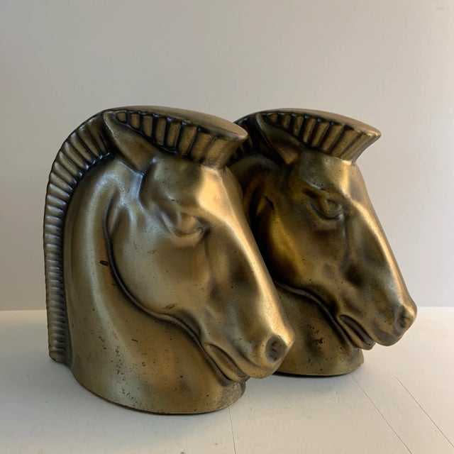 Bronze Art Deco Trojan Horse Bookends - Set of 2 For Sale - Image 8 of 8