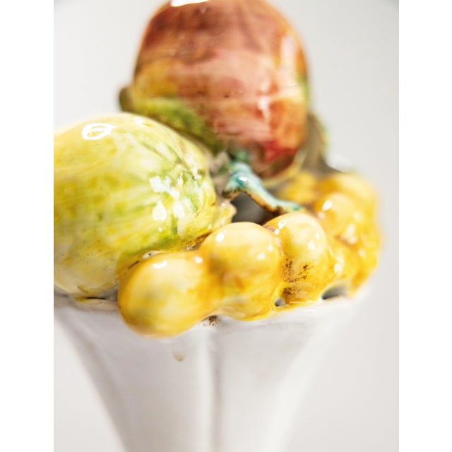 White Vintage Italian Majolica Fruit Cornucopia Arrangements Centerpieces - A Pair For Sale - Image 8 of 10