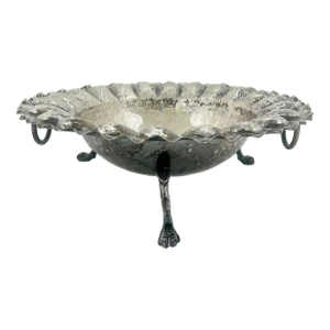 Late 20th Century Hammered Silver Plate Footed Bowl With Scalloped Edge and Ring Handles