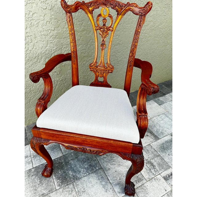 Vintage 20th Century Carved Wood Georgian Chippendale Style Ball & Claw Feet Arm Chair For Sale In Orlando - Image 6 of 12