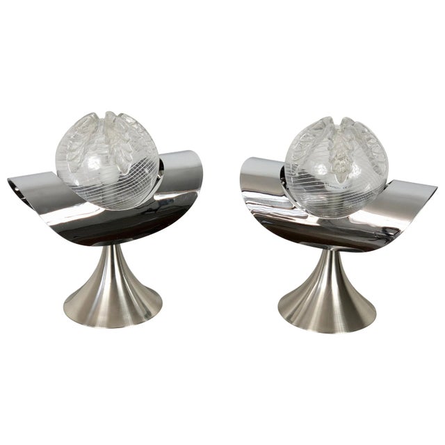 Chrome, Steel & Glass Table Lamp, Italy, 1970s, Set of 2 For Sale - Image 11 of 11