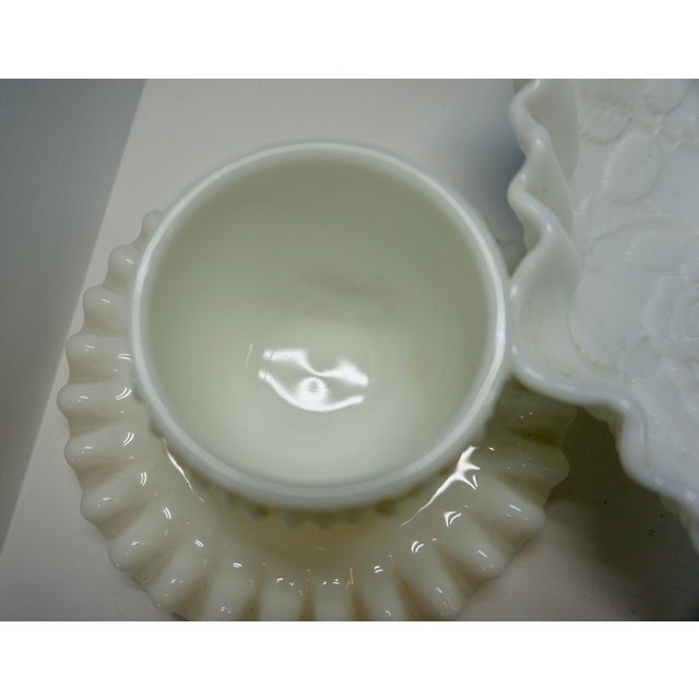 Mid 20th Century Vintage Milk Glass Showcase Collection - 5-Piece Coordinating Lot For Sale - Image 5 of 6