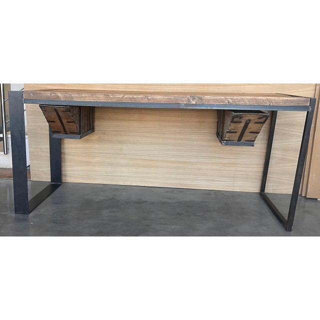 Mid 20th Century Oak Kitchen Island, Butcher Block, Industrial Work Table Cast Iron For Sale - Image 14 of 18