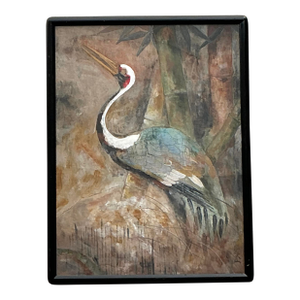 Late 20th Century Vintage Boho Original Crane Painting on Paper