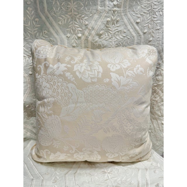 Pair of elegant floral damask fabric pillows. One could never tell but they are fabricated with an outdoor fabric for the...