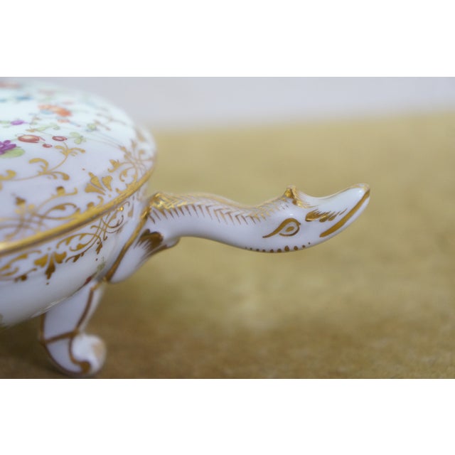 White Antique Dresden Covered Footed Turtle Soup Bowl Compote 5" For Sale - Image 8 of 17