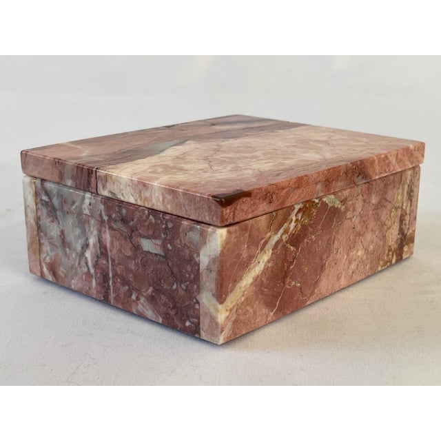 Italian 1960's Italian Rosa Pink Marble Jewelry Trinket Box For Sale - Image 3 of 10