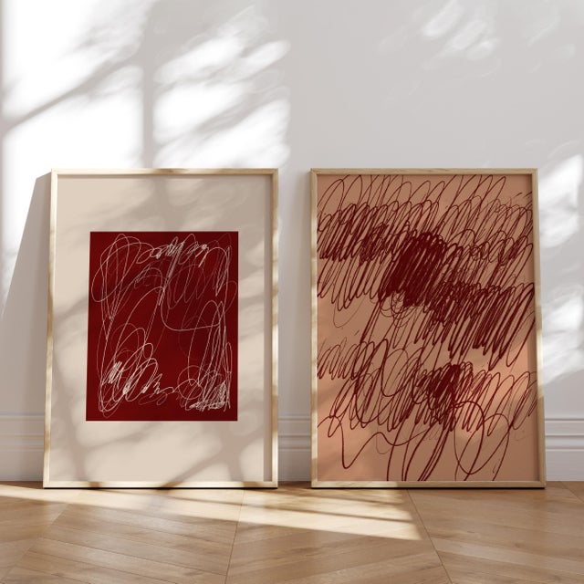Contemporary Contemporary Burgundy Abstract Giclee Prints - A Pair For Sale - Image 3 of 4