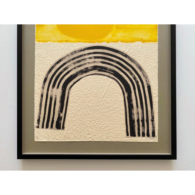 Mid-Century Modern Raoul Lazar Vintage 1974 French Mid Century Modernist " Arc Jaune " Limited Edition Framed Signed Fine Art Embossed Aquatint Etching Print For Sale - Image 3 of 18