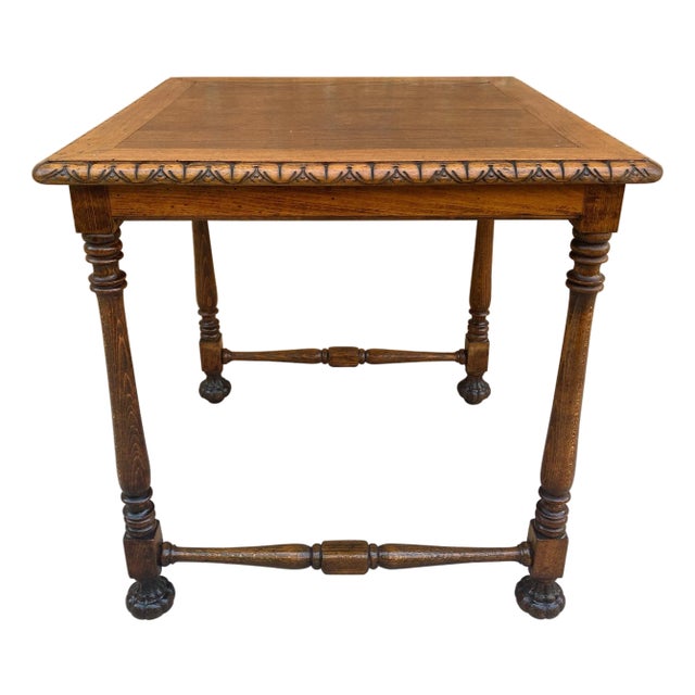 Mid 20th Century Carved Square Walnut Side Table Louis Philippe Style For Sale