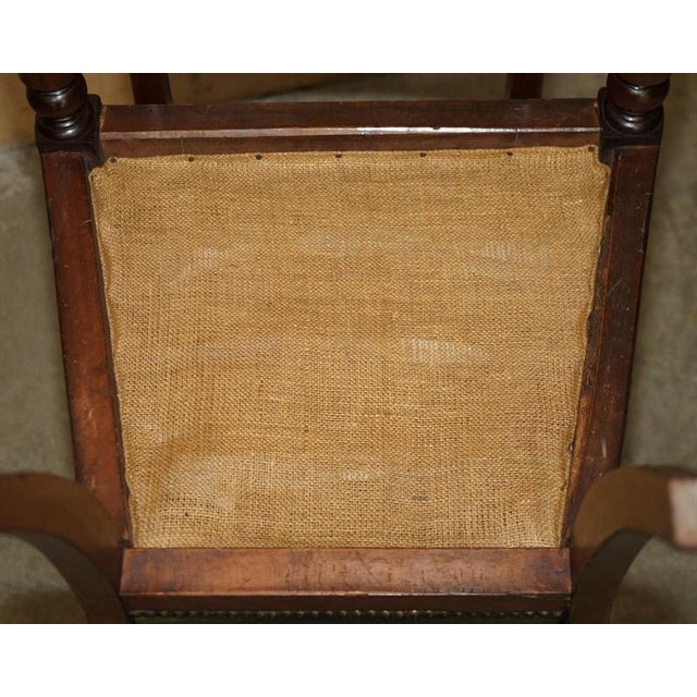 Four Fine Antique Victorian Green Leather Hardwood Chesterfield Dining Chairs 4, 1880, Set of 4 For Sale - Image 12 of 18