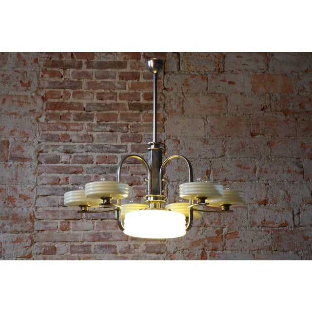 Bauhaus Chandelier in Nickel-Plated Steel and Opaline Glass, Czech, 1920s For Sale - Image 12 of 14